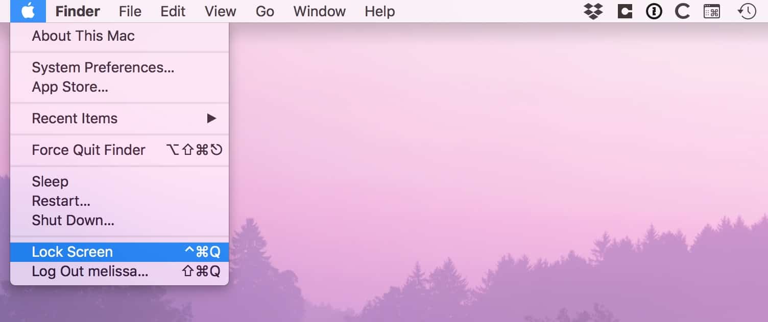 Lock Screen option from macOS Apple mene