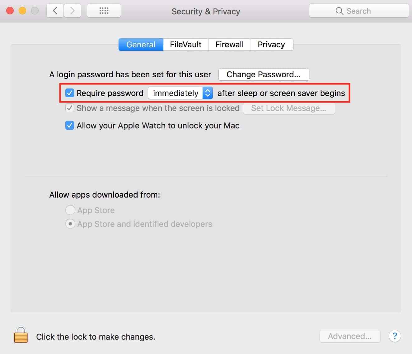 System Preferences under "Security & Privacy" General tab lets you require a password to wake your Mac from screensaver