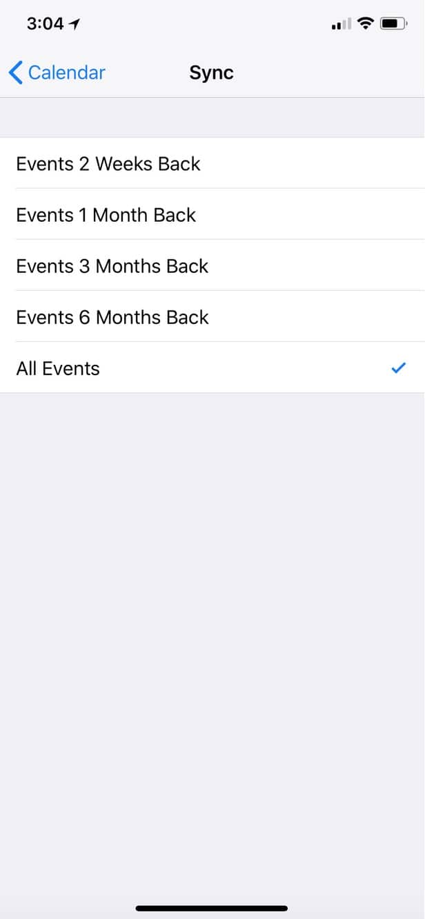 Sync Settings for Calendar let you limit how far back events sync