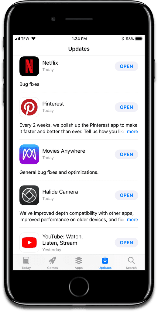 Image of app update notes in the App Store.