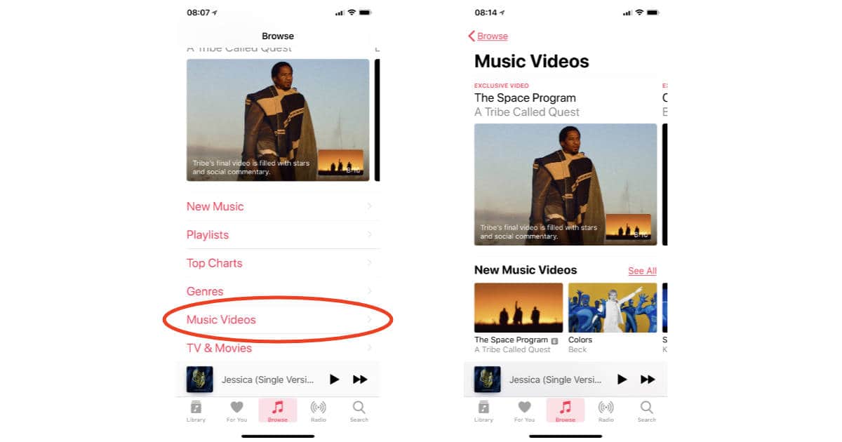 Music Videos section in Apple Music