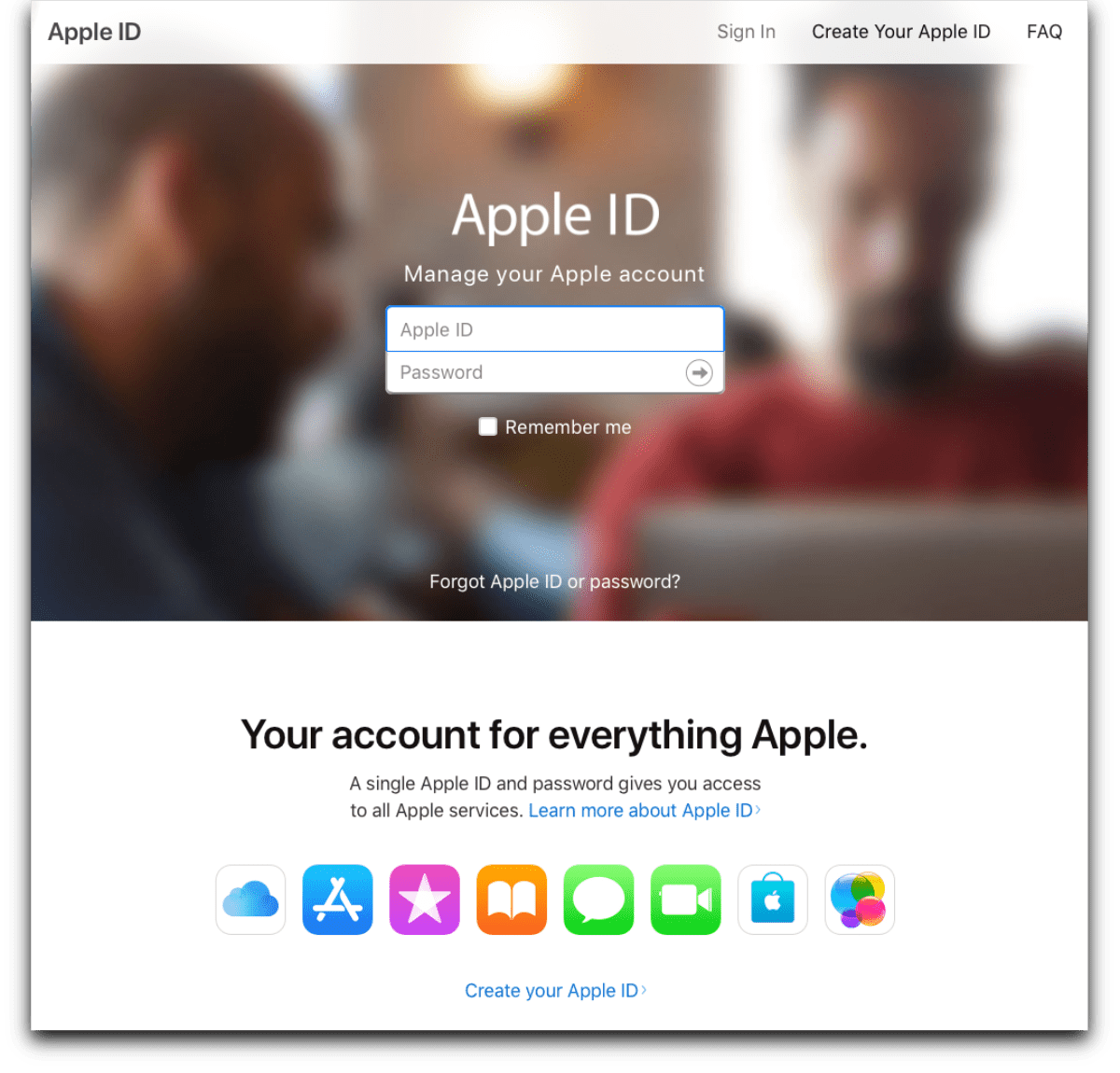 The Apple ID page where you'll be able to download your Apple profile data.