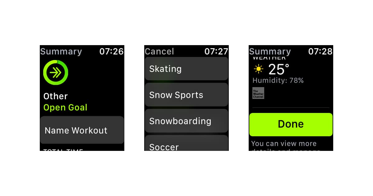 Snowboarding and other snow sport options for activity tracking on Apple Watch