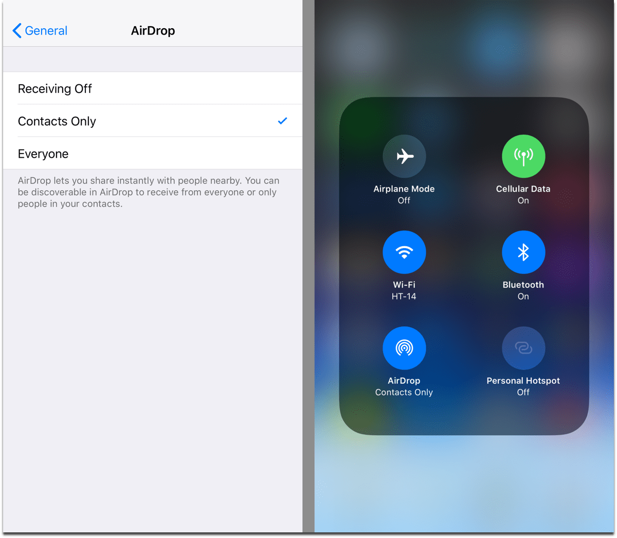 Change iOS AirDrop settings in Control Center and the Settings app.