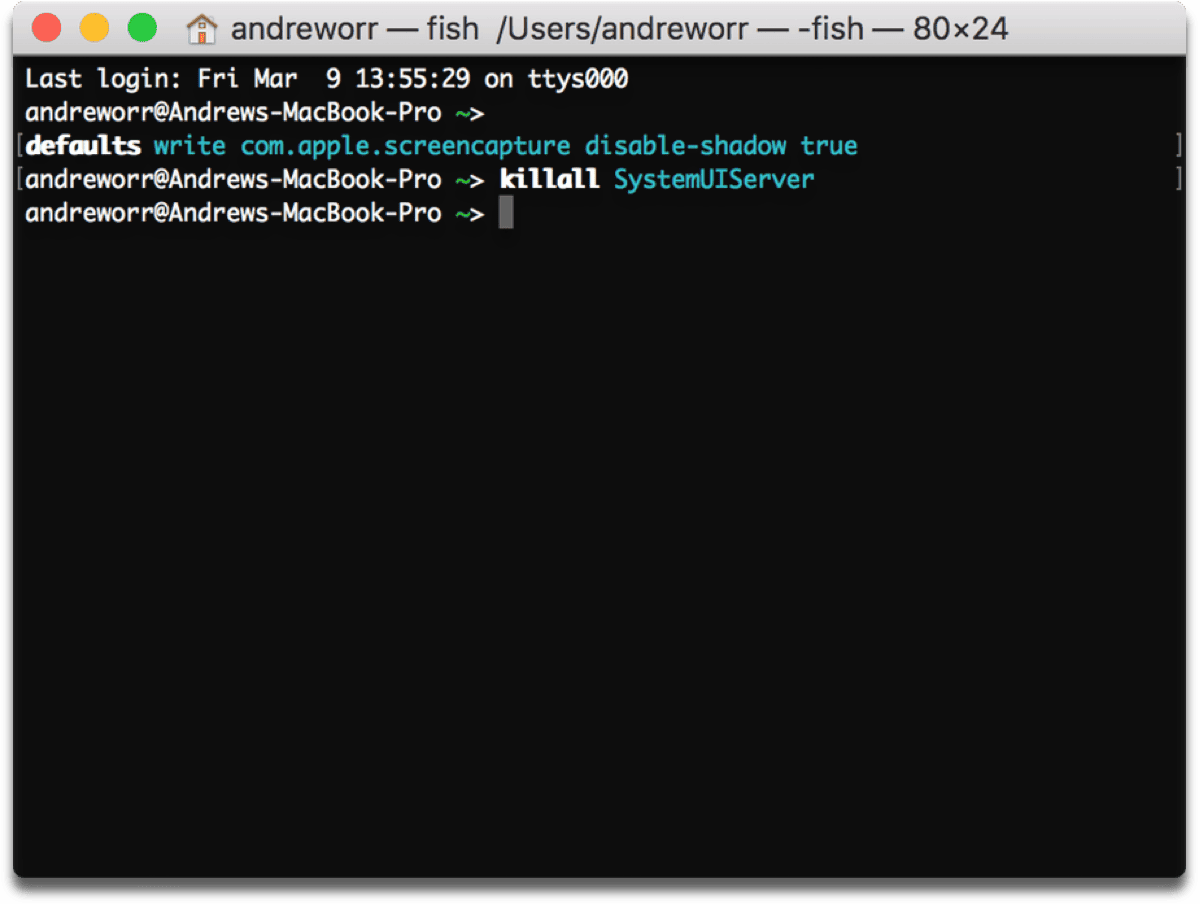 Screenshot of Terminal commands do disable screenshot shadows.