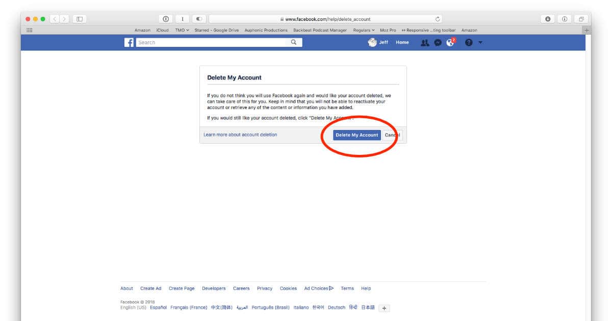 Facebook's Delete My Account option