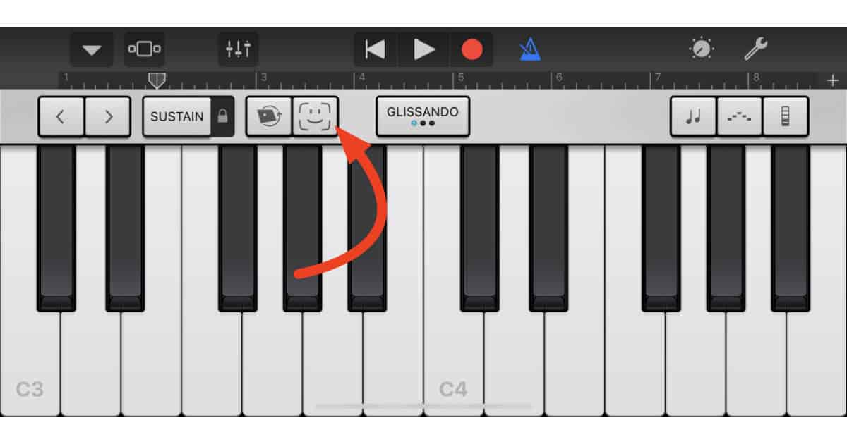 GarageBand face tracking button on iPhone X