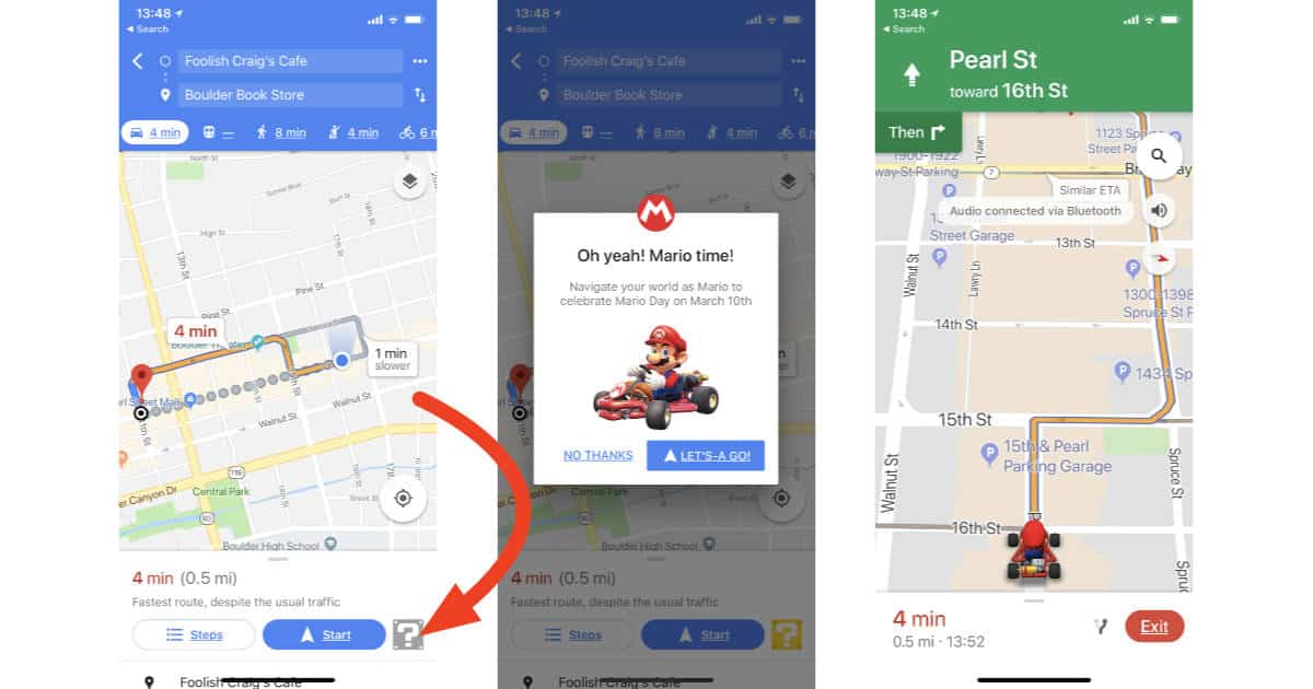 Google Maps on iPhone with Mario as the navigation pointer
