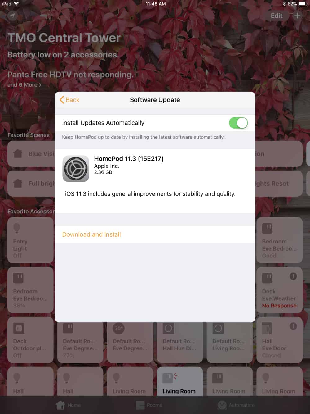 Download and install option for HomePod software update