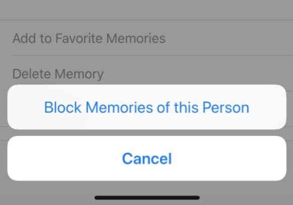 "Block Memories of this Person" option in Photos on iOS