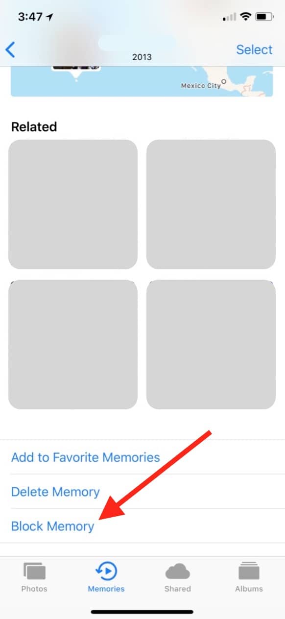"Block Memory" option in Photos on iPhone