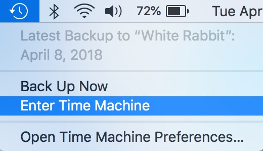 "Enter Time Machine" Choice from Mac menu bar