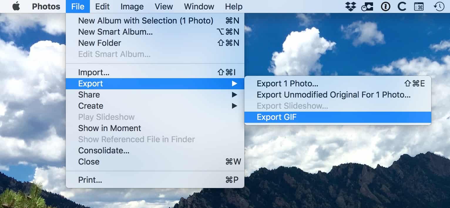 Export GIF option in Mac Photos app