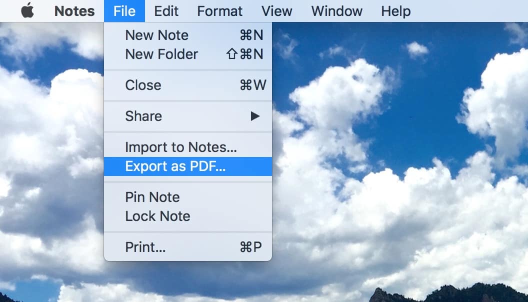 "Export as PDF" Option in macOS Notes app saves individual notes as PDF documents