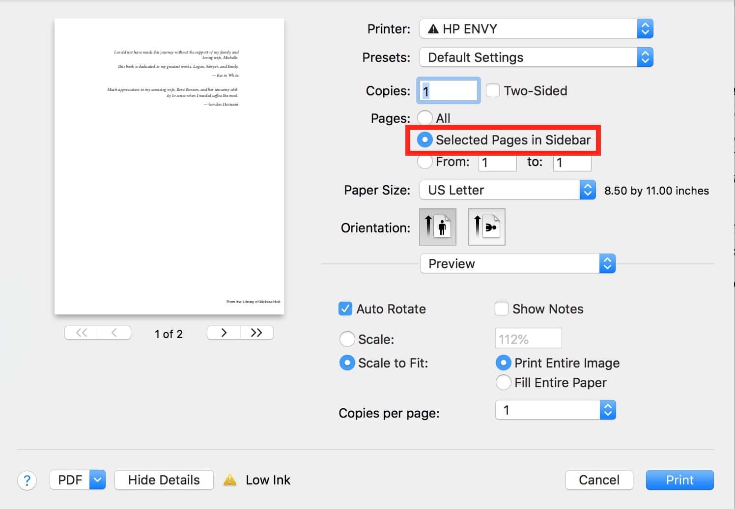 how to print presentation on mac