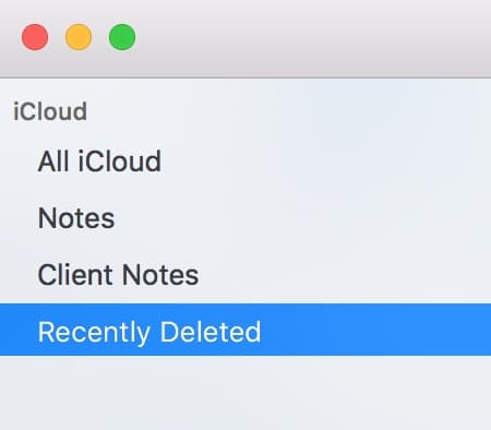 Sidebar within Notes showing Recently Deleted option