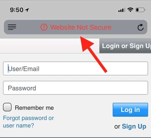 New Red Text in Safari on iOS indicating a website isn't secure
