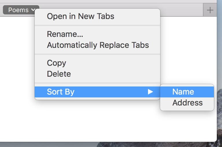 "Sort By" Menu for bookmarks group in Safari on the Mac