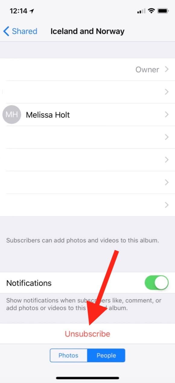 "Unsubscribe" Button for Shared Albums in Photos on the iPhone