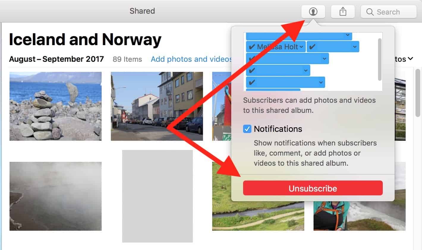 "Unsubscribe" Button in Photos on the Mac for Shared Albums