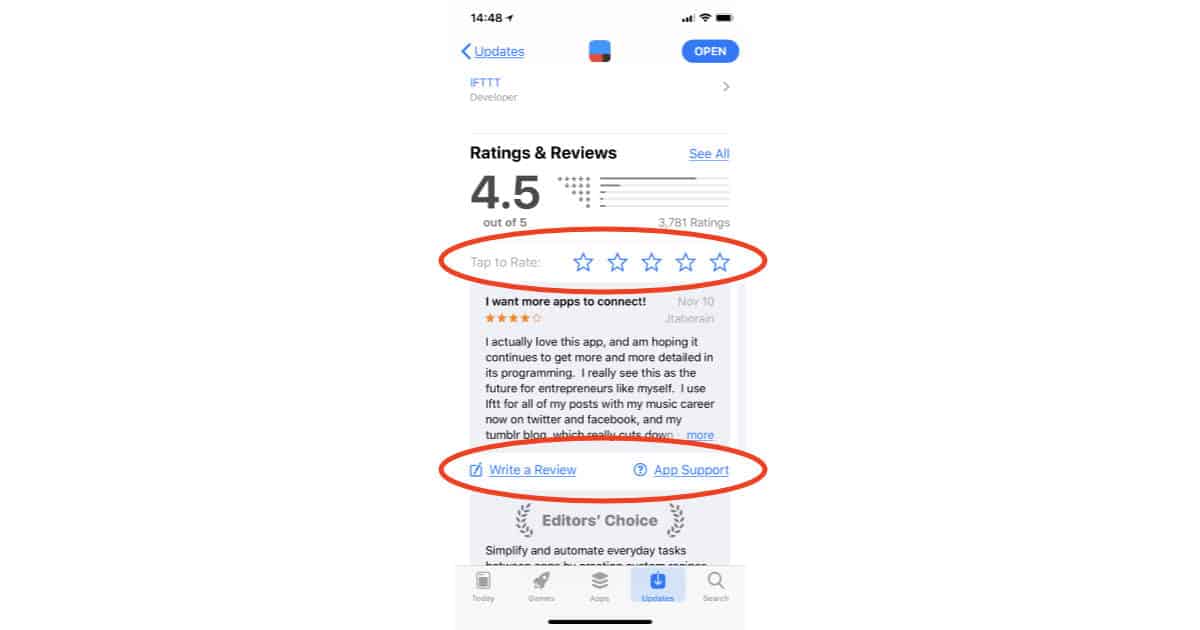 iPhone and iPad App Store showing app review options