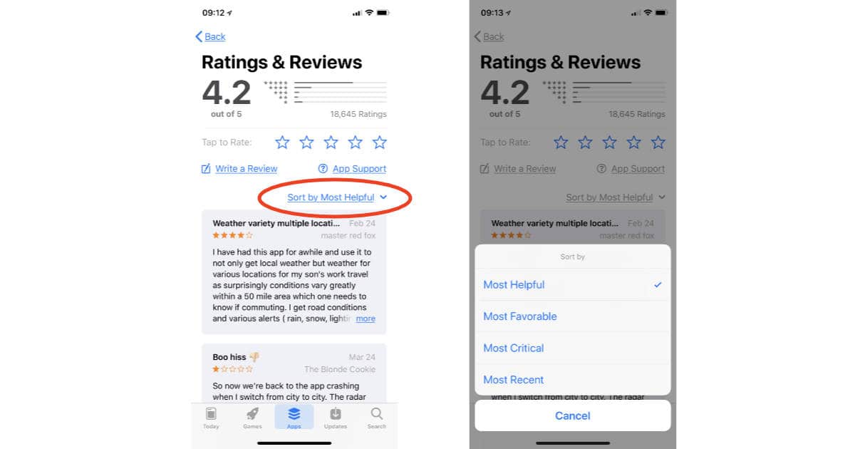 How to Sort iOS App Store Reviews