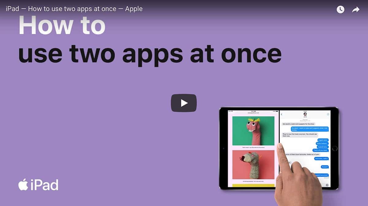Screenshot from Apple's "How to use two apps at once" video
