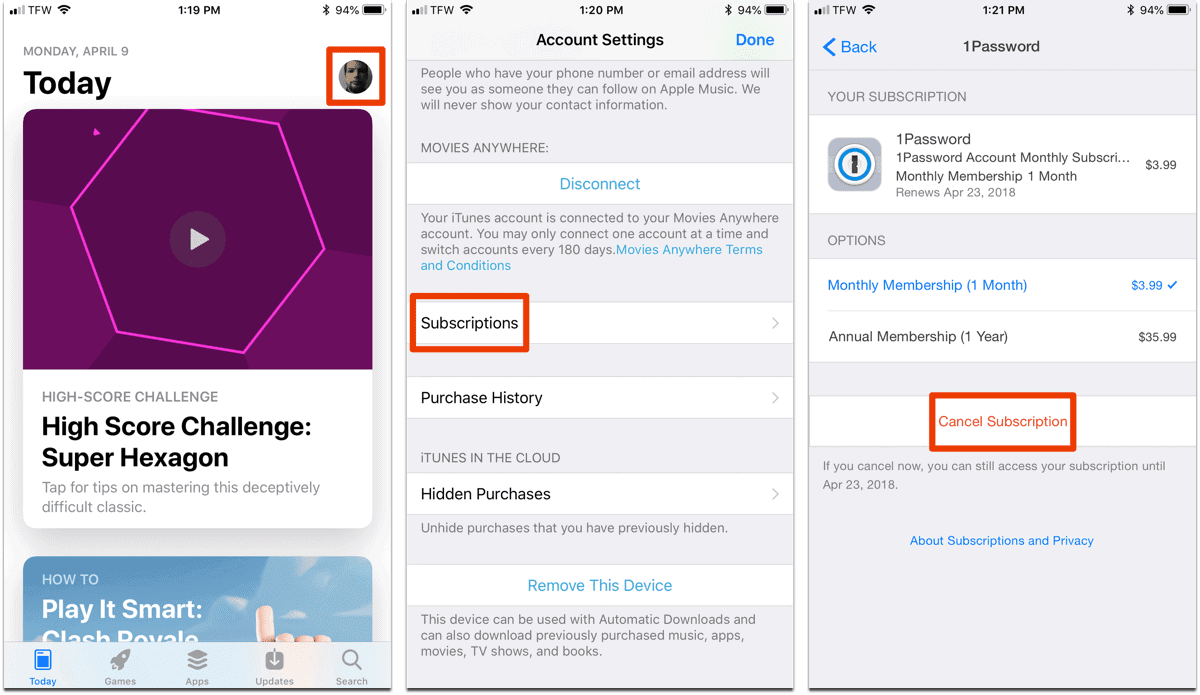 manage iphone subscriptions