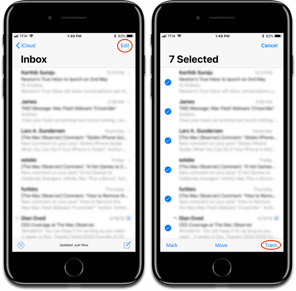 Delete iOS mail from your inbox.