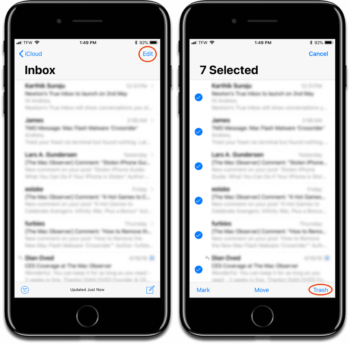 iphone mail delete