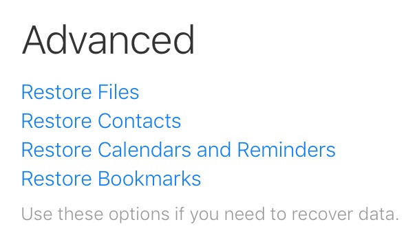 iCloud Restore Files Options doesn't include Notes