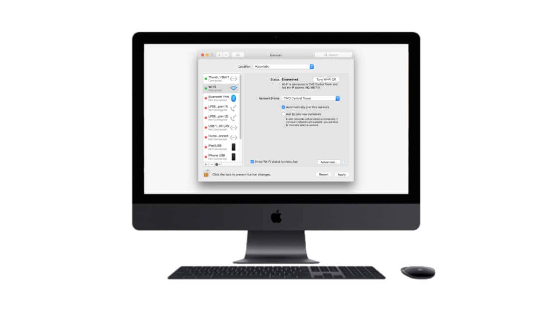 iMac with macOS Network Settings