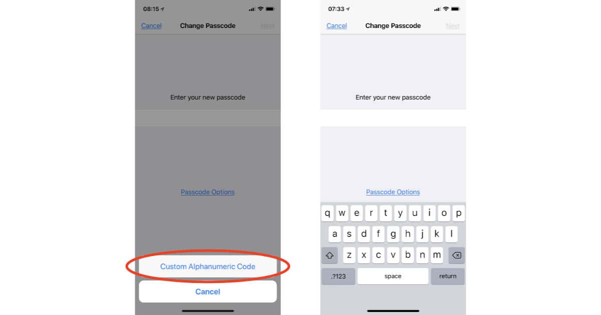 Alphanumeric passcode option on iPhone X