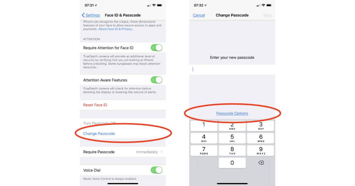 iOS 11 Passcode settings on iPhone