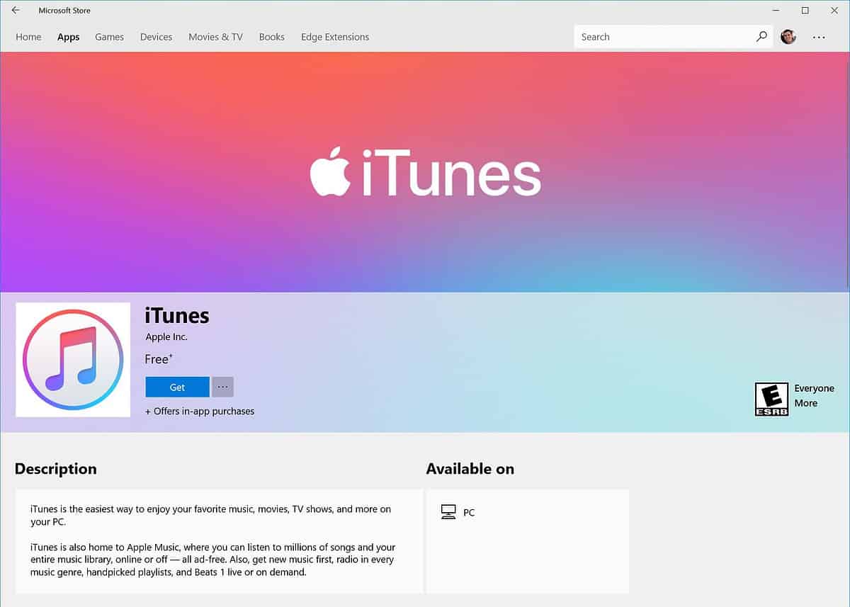 itunes windows store