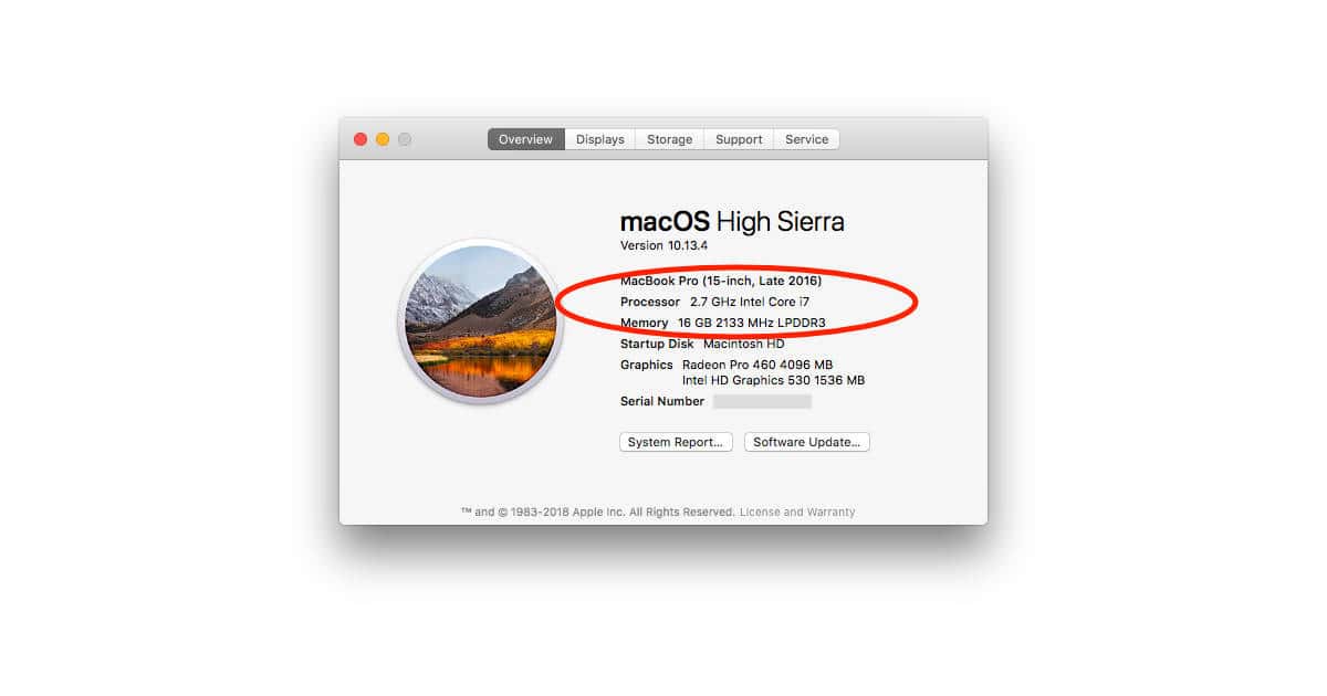 macOS About window showing processor model