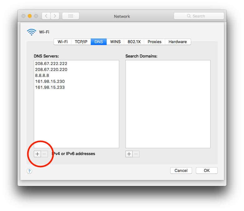 macOS DNS address list