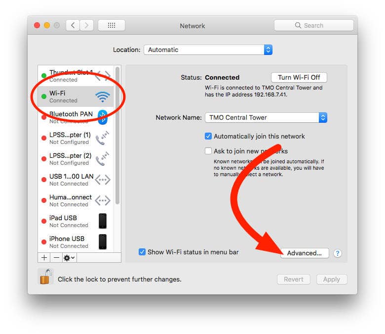 macOS Network settings