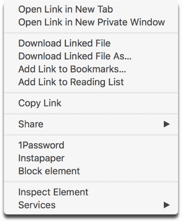 Screenshot of a Mac menu to open a Safari private window.