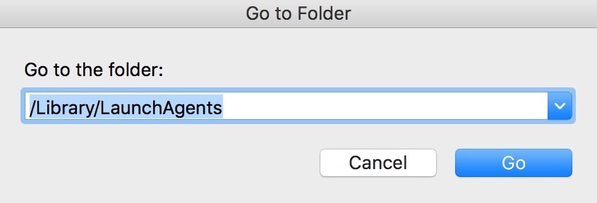 "Go to Folder" Box in Finder in macOS with /Library/LaunchAgents set as the location