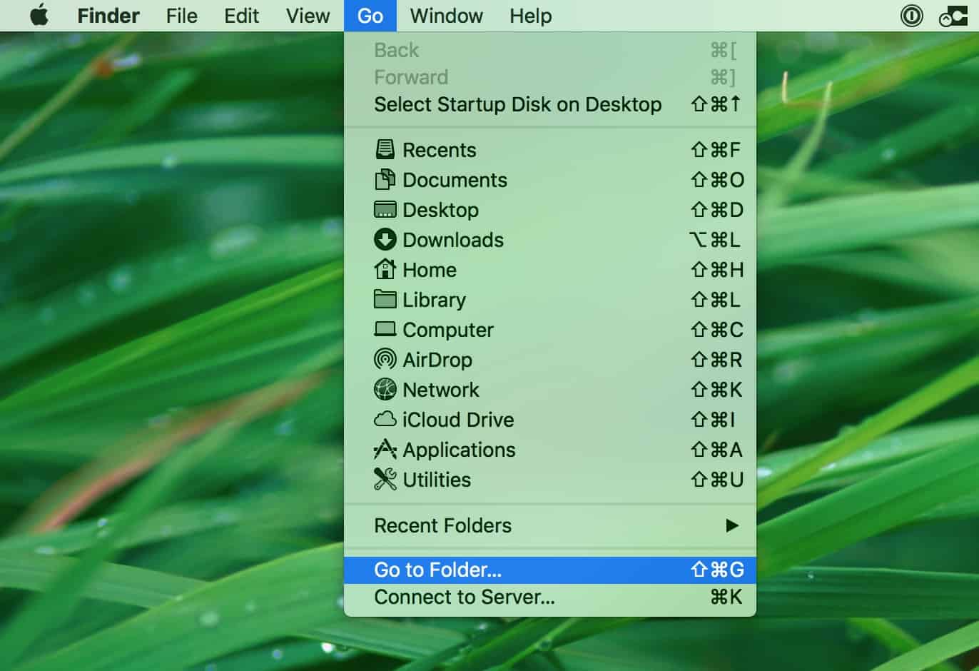 "Go" Menu in Finder in macOS for going to specific locations on your Mac