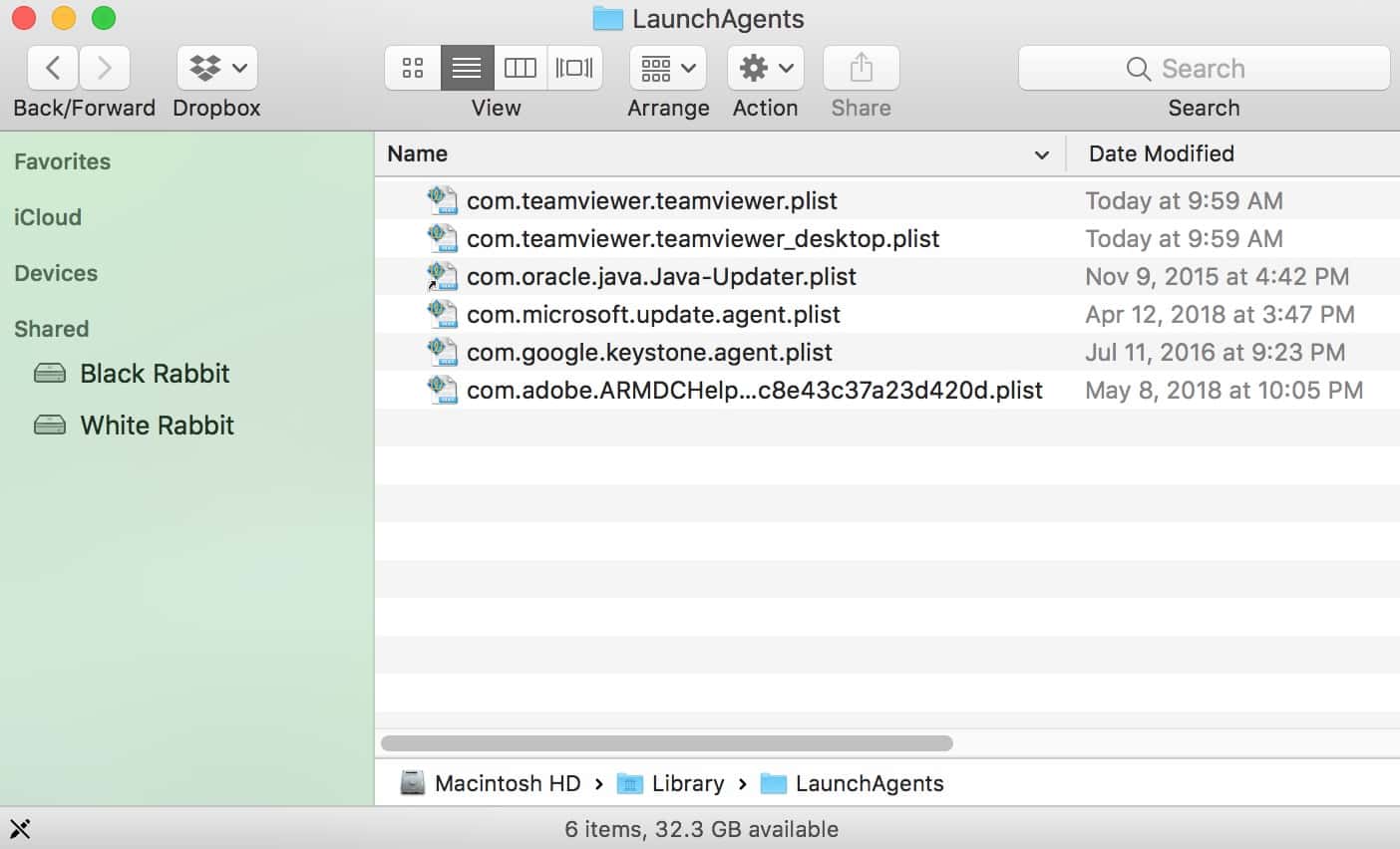 Contents of LaunchAgents folder in macOS