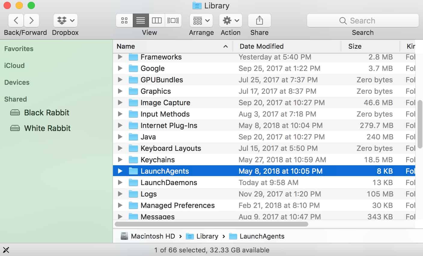 "LaunchAgents" Folder in Finder in macOS
