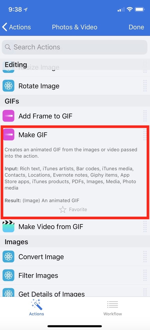 "Make GIF" Action in Workflow on iPhone X