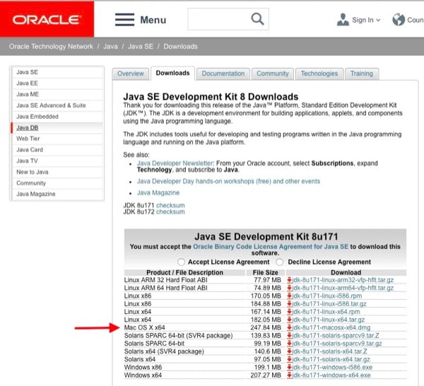 Oracle's Java SE download page.