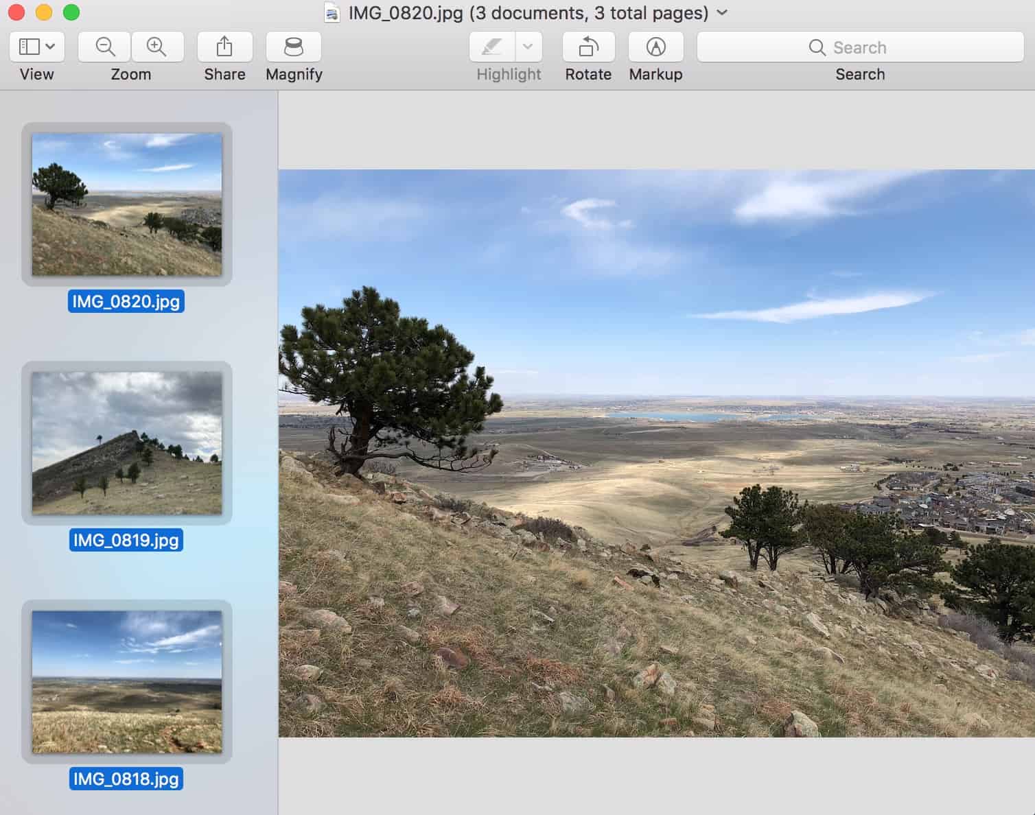 Group of image files Selected from Thumbnails in Preview