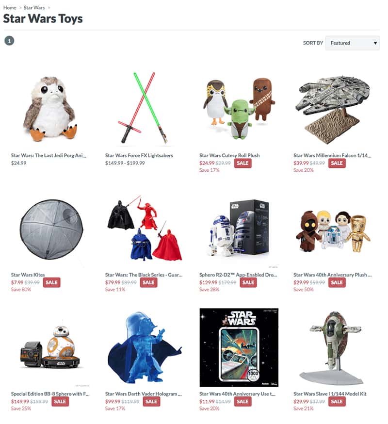Almost all Star Wars gear is on sale at ThinkGeek.com.