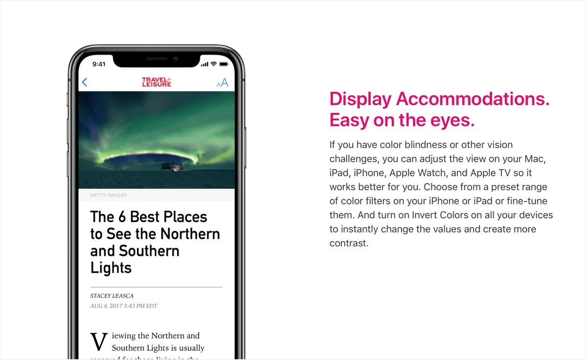 Image of Display Accommodations on iPhone on Apple's Accessibility website.