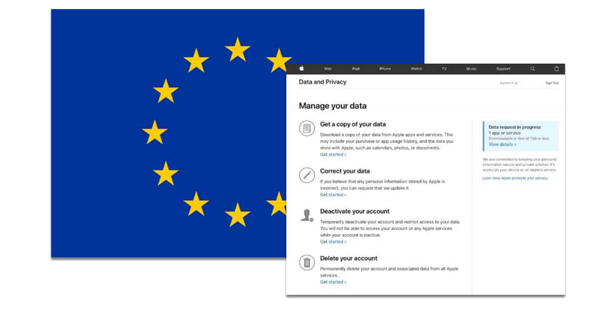 Apple's GDPR personal data request webpage
