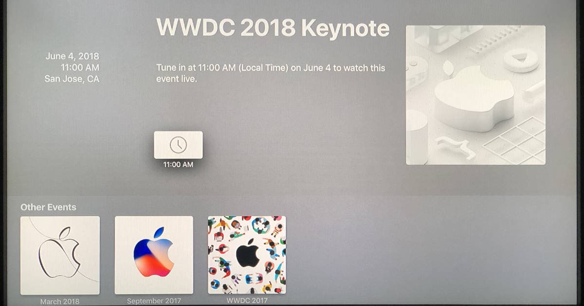 Apple TV Apple Events app for WWDC 2018 keynote